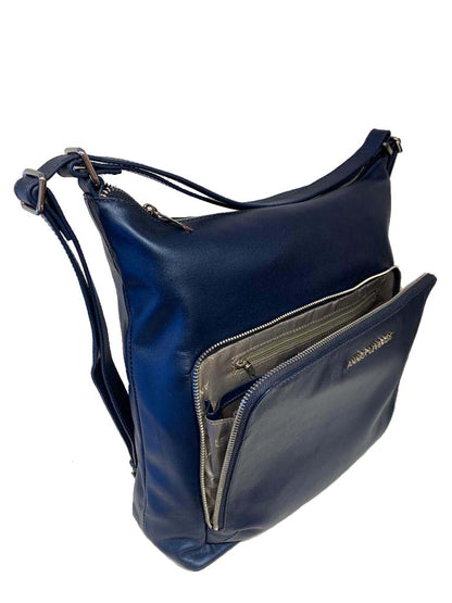 Sac à main en cuir transformable bleu marine, Alexandra