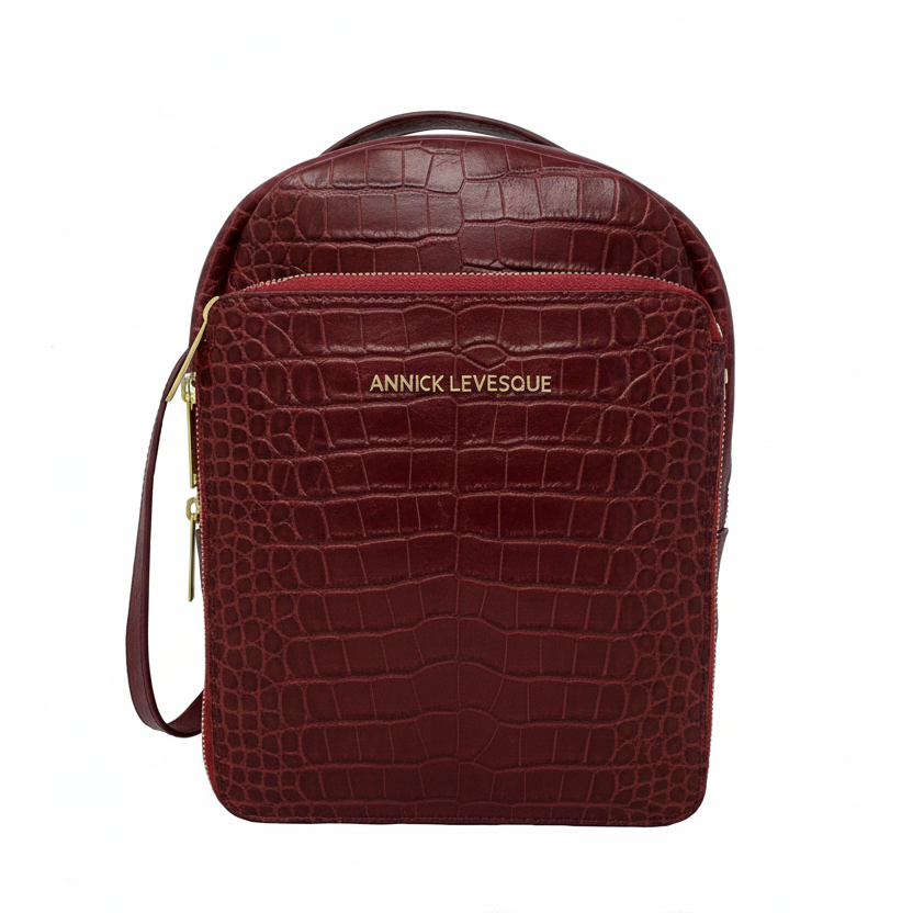 Sac à dos en cuir rouge bordeaux croco, Alice