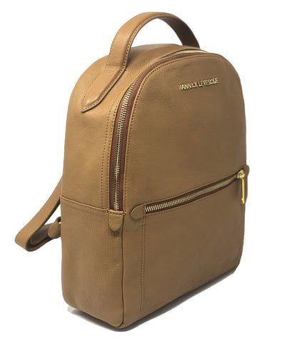 Sac à dos en cuir véritable marron clair | Eve