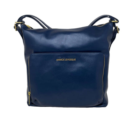 Sac à main en cuir transformable bleu marine, Alexandra