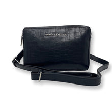 Petit sac bandoulière en Cuir Annie, Noir embossé