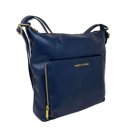 Sac à main en cuir transformable bleu marine, Alexandra
