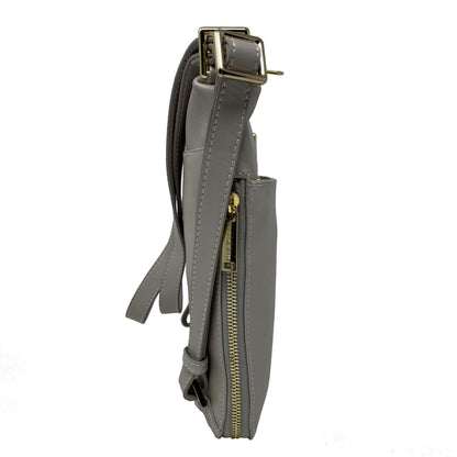 Sac à main transformable en cuir véritable gris, Josée