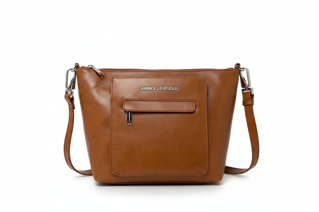 Cognac Genuine Leather Handbag | Lina