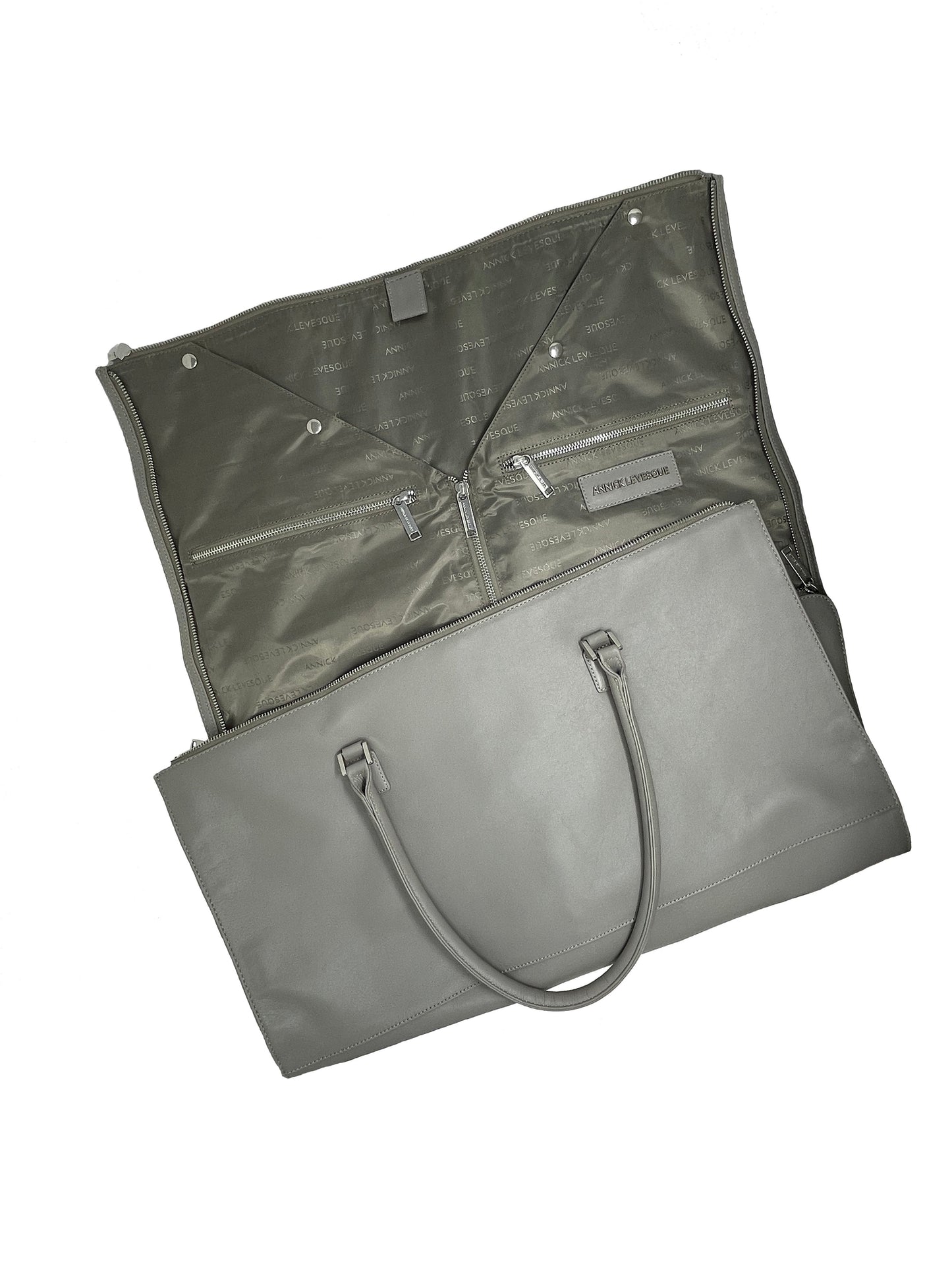 Large Travel Bag-Grey Genuine Leather Cover, Frederick