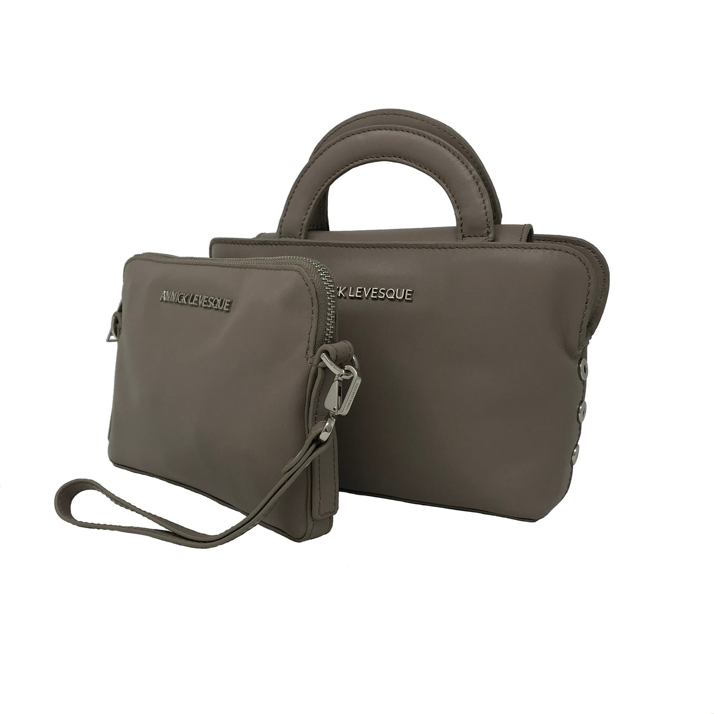 Sac à Main en Cuir Clarence, deux en un, taupe