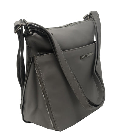 Sac à main transformable en cuir véritable gris, Josée
