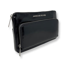 Petit sac à Bandoulière Portefeuille en Cuir Vernis Noir Patin, Carmen - PRÉCOMMANDE