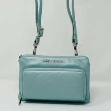 Petit sac à main-portefeuille en Cuir Véritable Bleu céleste, Carmen