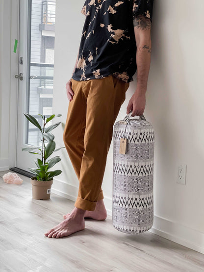 Round Yoga Bolster | Natural & Organic | Black & White Print
