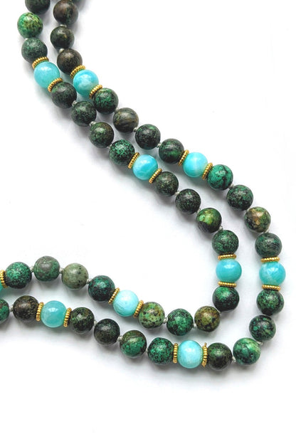Healing Mala Necklace - Amazonite Stone & African Turquoise