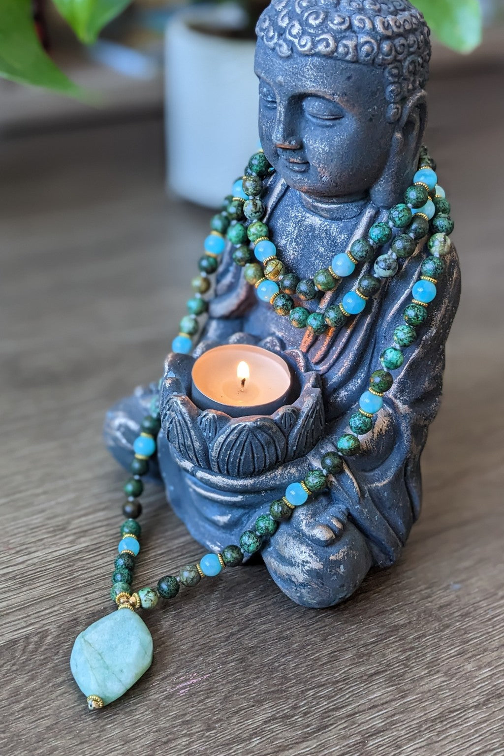 Healing Mala Necklace - Amazonite Stone & African Turquoise