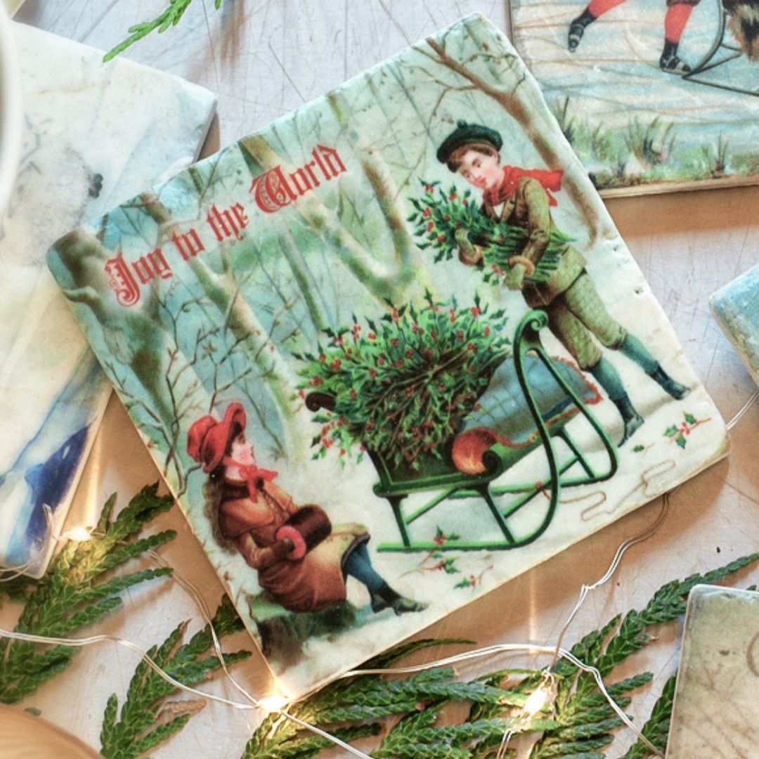 Marble Coasters - Set of Vintage Christmas Coasters