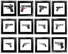 Lot de 12 mini-toiles d'art encadrées, motif armes à feu