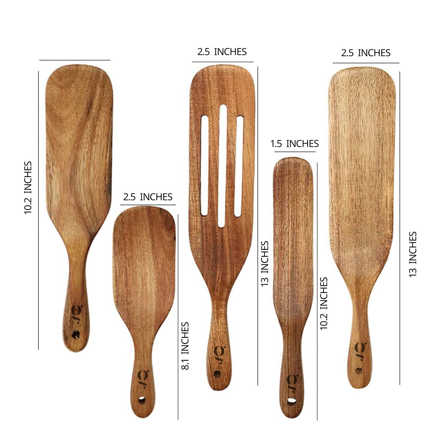 Ensemble de 5 spatules en bois d'acacia, ustensiles de cuisine en bois