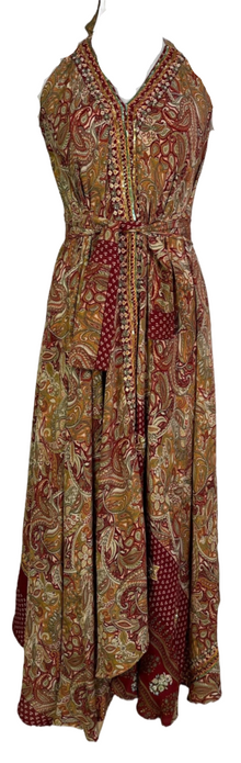 PRC7245 Robe longue en pure soie Avatar avec ceinture