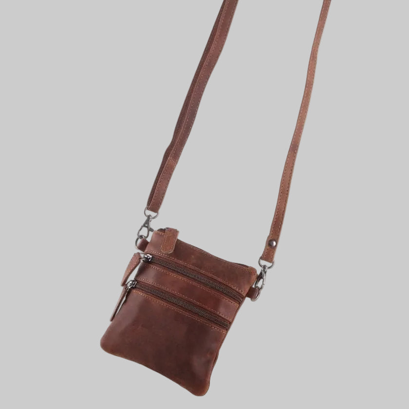 Mini sac bandoulière en cuir Greenwood avec 3 poches zippées