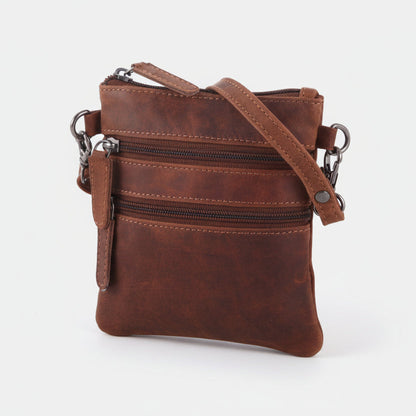Mini sac bandoulière en cuir Greenwood avec 3 poches zippées