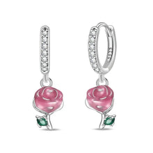 Boucles d'oreilles créoles en argent sterling Rose romantique avec accents verts