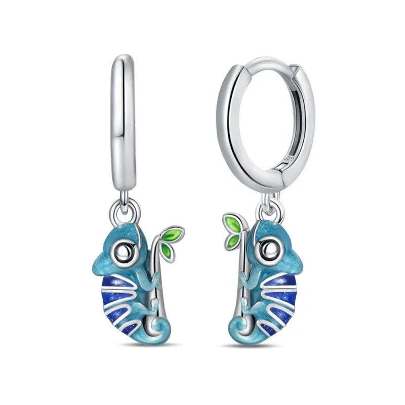 Boucles d'oreilles créoles en argent sterling Charme Caméléon