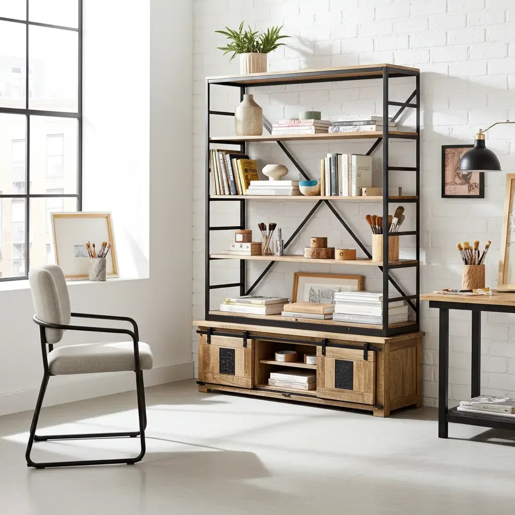 Raw Mango Wood Farmhouse Bookcase