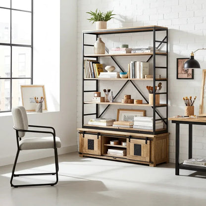 Raw Mango Wood Farmhouse Bookcase