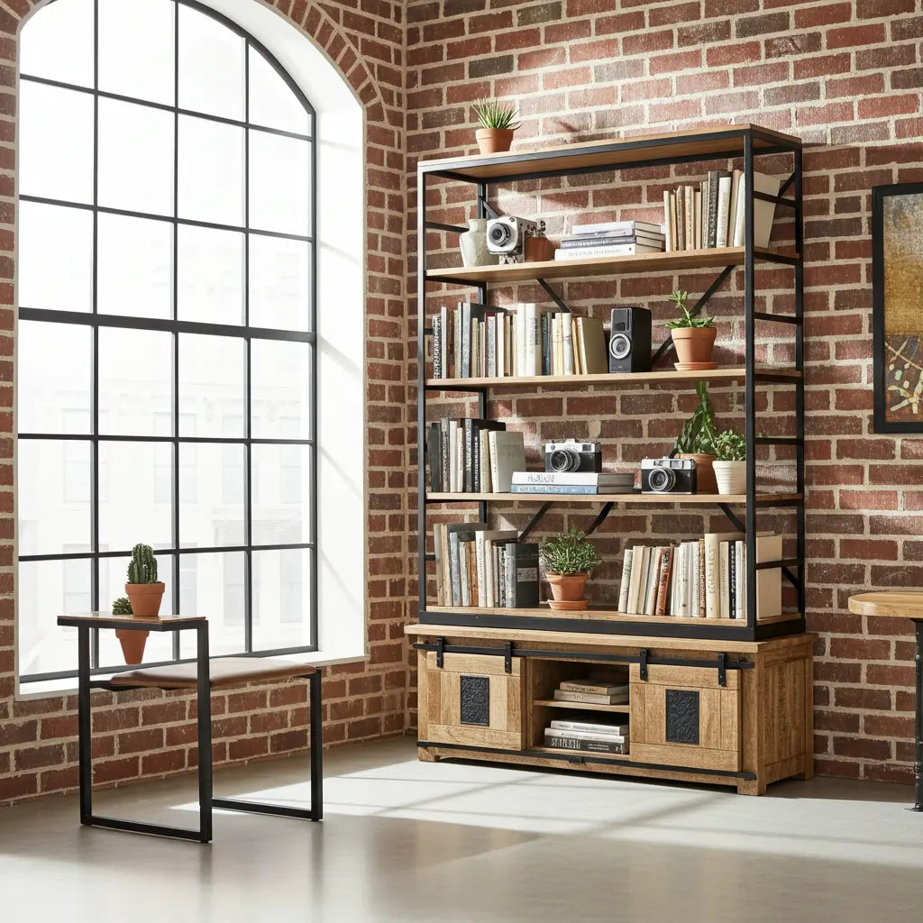 Raw Mango Wood Farmhouse Bookcase