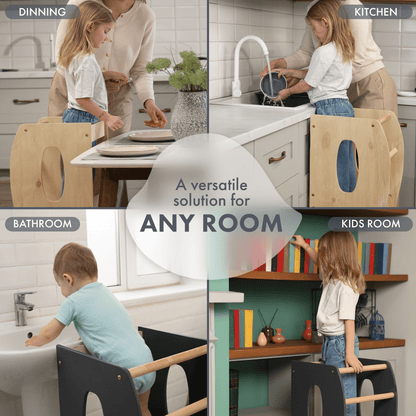 Tour Montessori stable : Chaise évolutive en bois - Beige