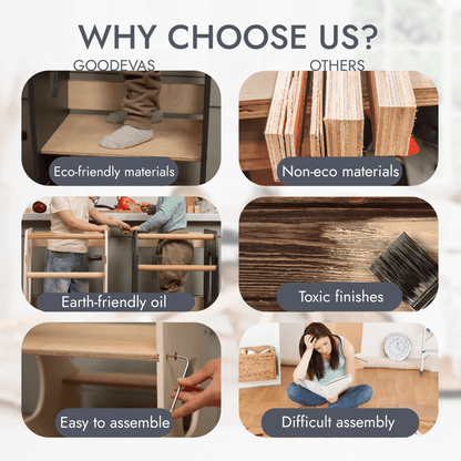Tour Montessori stable : Chaise évolutive en bois - Beige