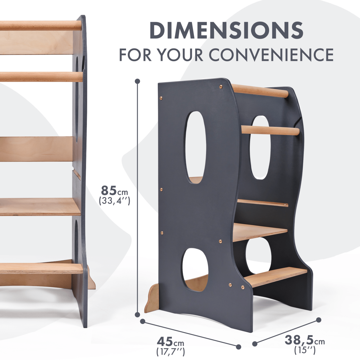Tour Montessori stable : Chaise évolutive en bois - Grise