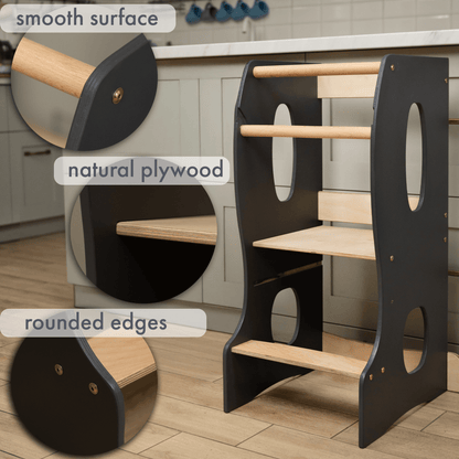 Tour Montessori stable : Chaise évolutive en bois - Grise
