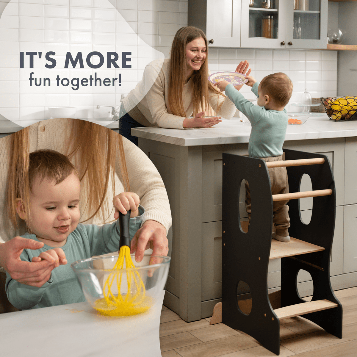 Tour Montessori stable : Chaise évolutive en bois - Grise