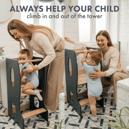 Tour Montessori stable : Chaise évolutive en bois - Grise