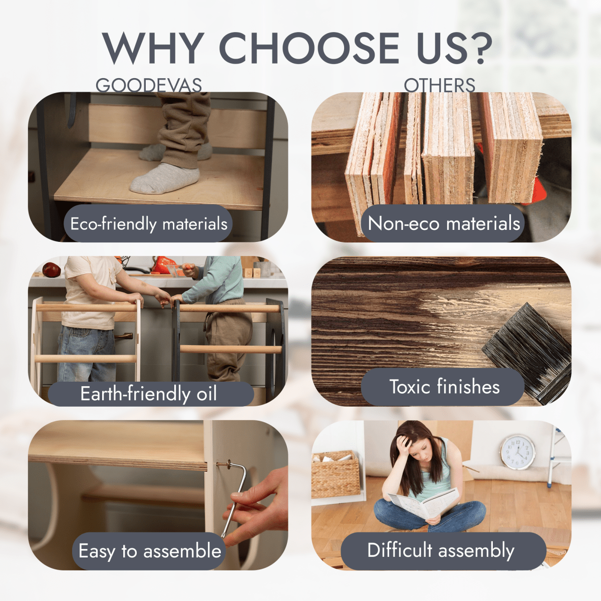Tour Montessori stable : Chaise évolutive en bois - Ivoire