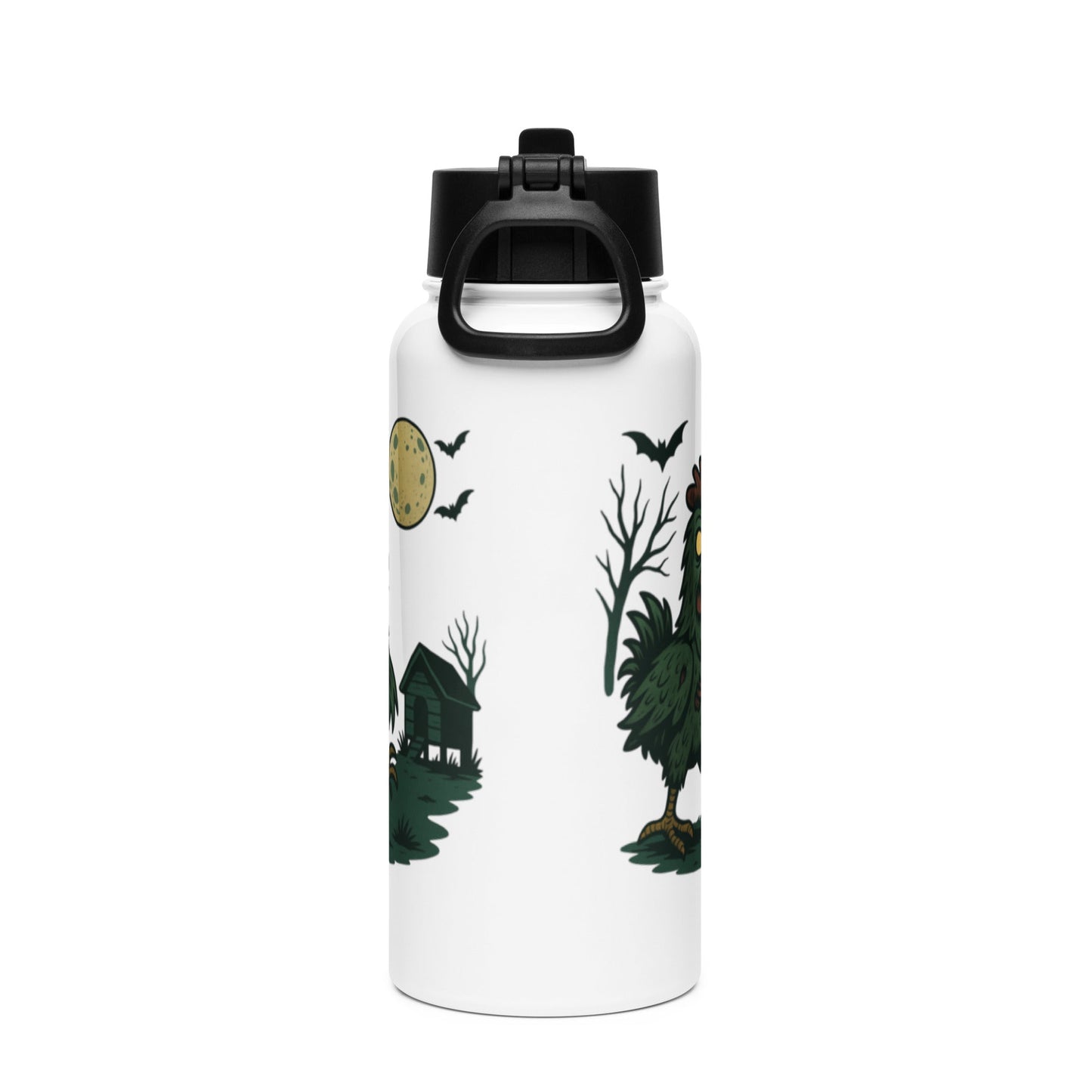 Bouteille d'eau en acier inoxydable Poulet Zombie Halloween avec paille
