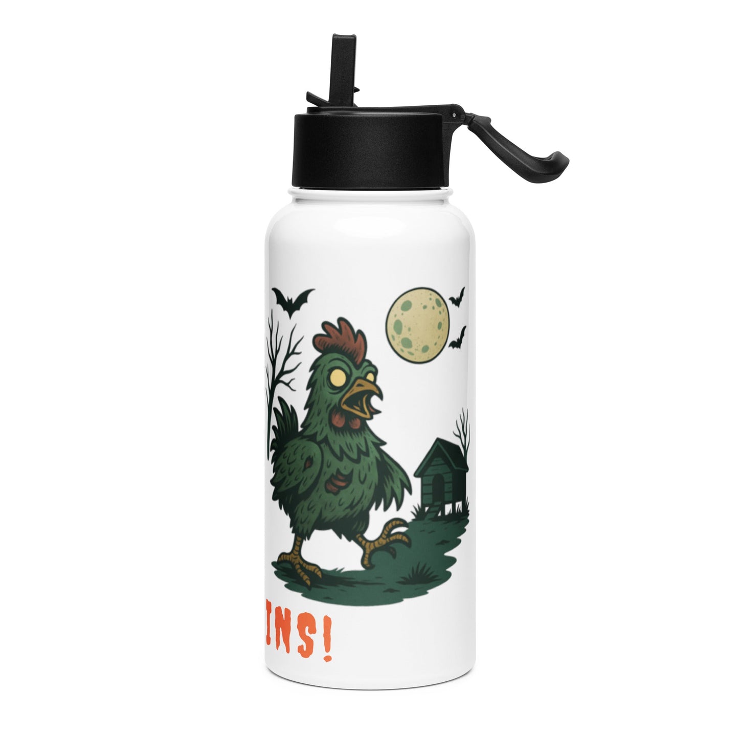 Bouteille d'eau en acier inoxydable Poulet Zombie Halloween avec paille