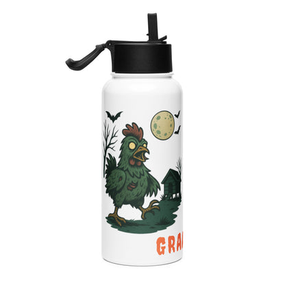 Bouteille d'eau en acier inoxydable Poulet Zombie Halloween avec paille