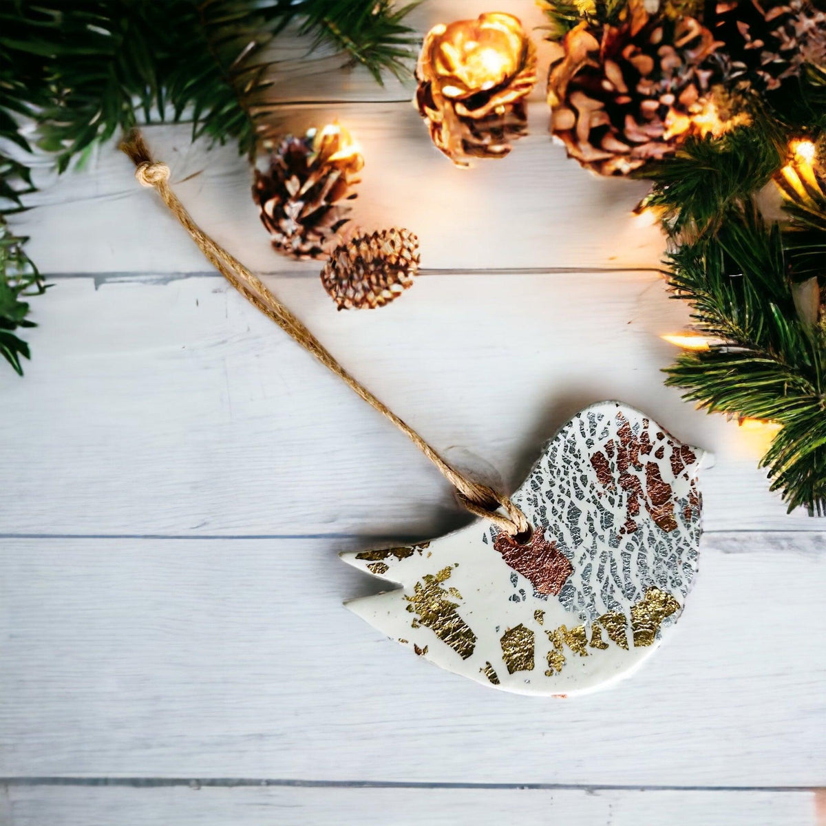 Star Christmas Ornament White with mixed Foil Flakes