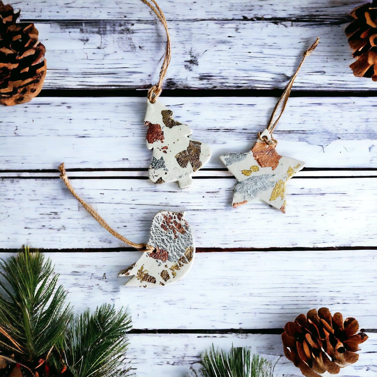 Star Christmas Ornament White with mixed Foil Flakes