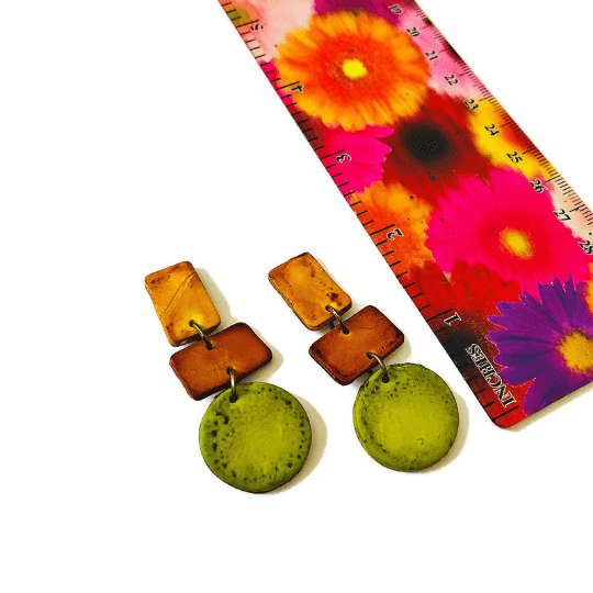 Collier géométrique, tons terreux, argile polymère faite à la main