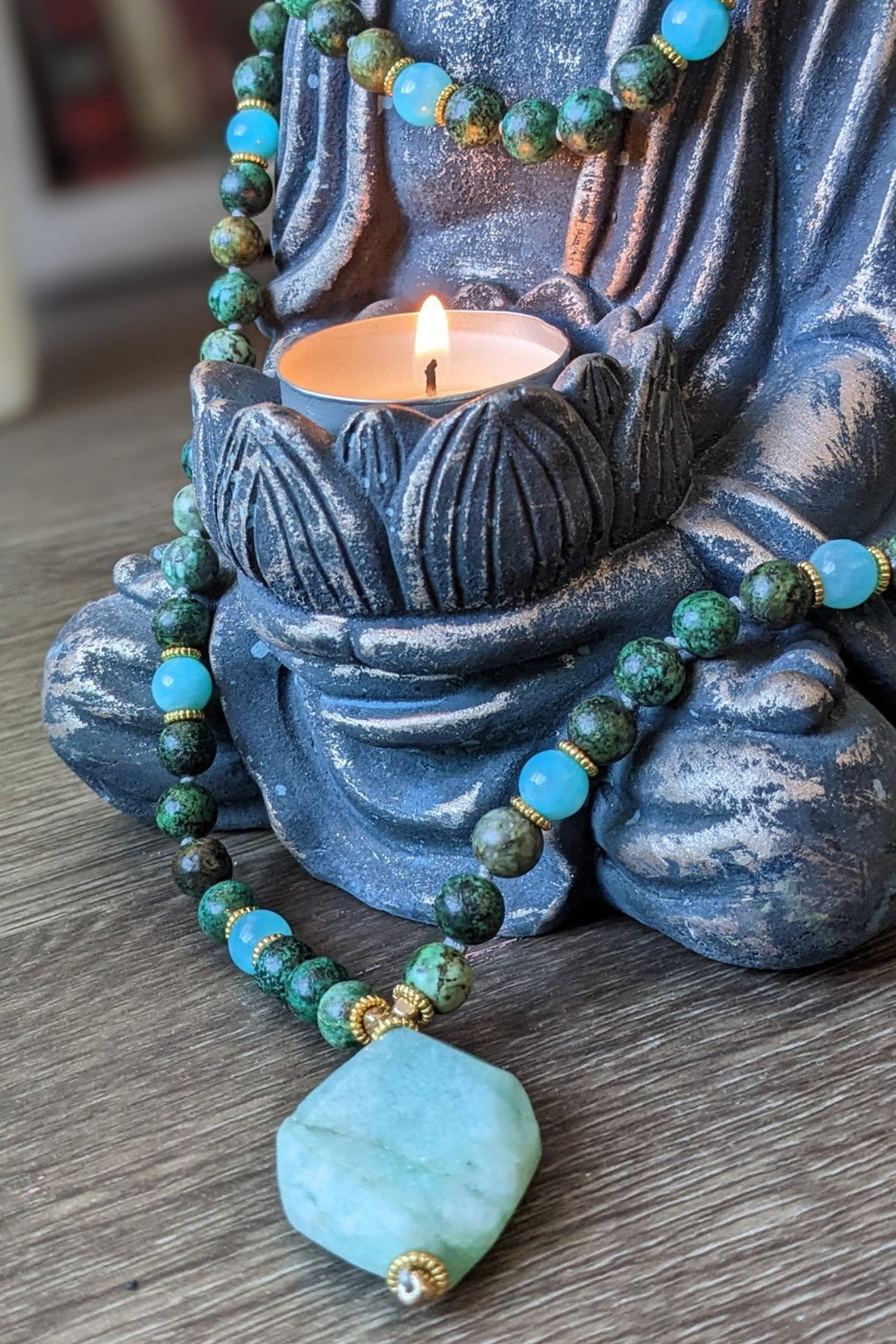 Healing Mala Necklace - Amazonite Stone & African Turquoise