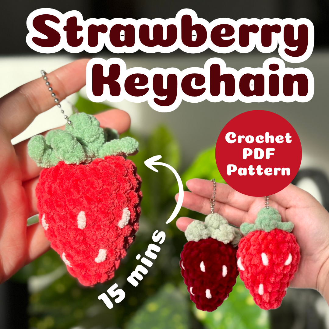 Crochet 15-min Strawberry Keychain Pattern PDF Download Beginner Friendly