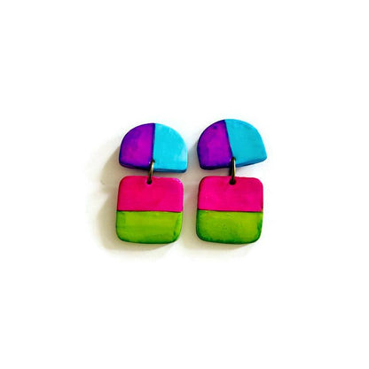 Boucles d'oreilles rayées fluo faites main