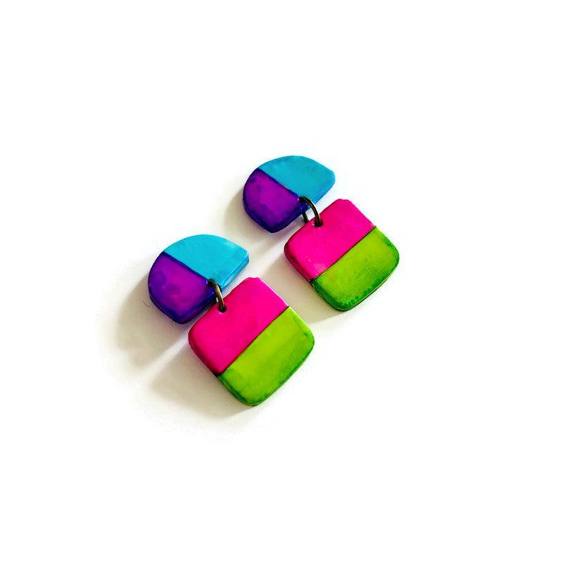 Boucles d'oreilles rayées fluo faites main