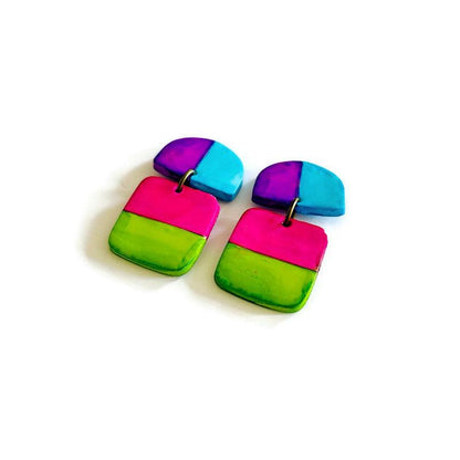 Boucles d'oreilles rayées fluo faites main