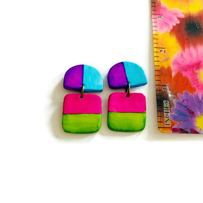 Boucles d'oreilles rayées fluo faites main