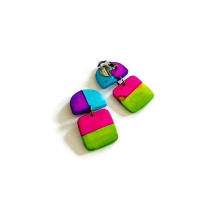 Boucles d'oreilles rayées fluo faites main