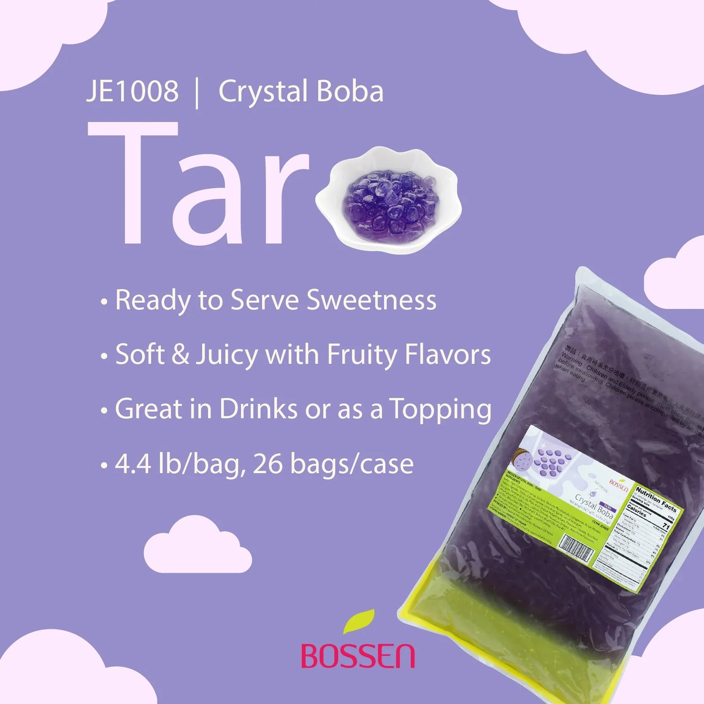 Taro | Perles de boba de cristal | Perles de boba de gelée d'agar | Bossen Canada | Livraison gratuite partout au Canada pour les commandes de plus de 199 CAD