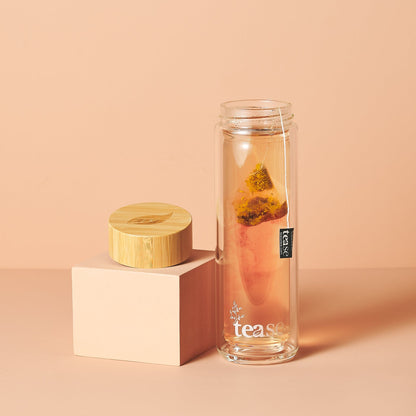 Bouteille infuseur à thé en verre et bambou 3 en 1