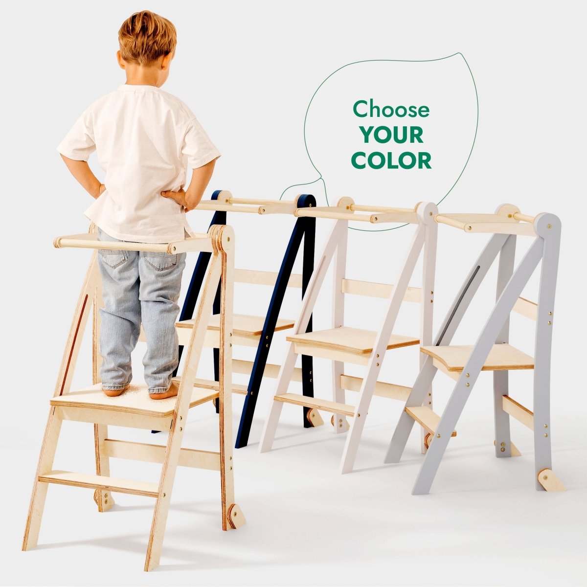 Tour d'apprentissage pour tout-petits : Marchepied pliable pour enfants - Gris